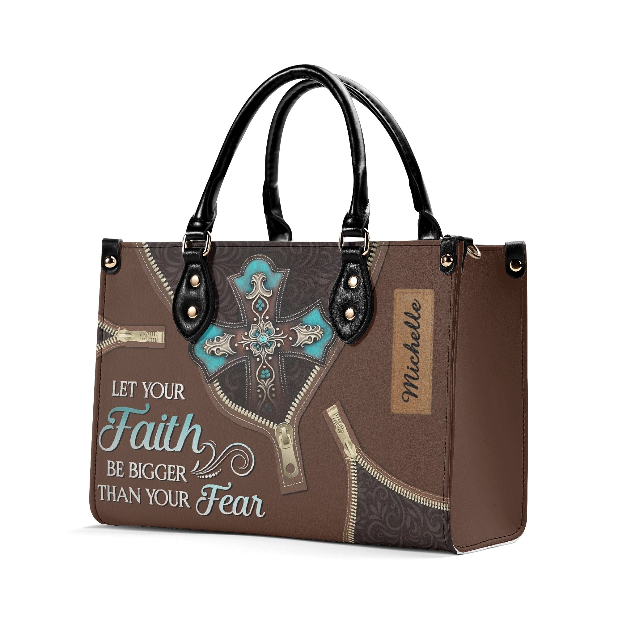 Let Your Faith Be Bigger Than Your Fear Leather Bag, Custom Leather Bag With Bible Verse. BLAF12